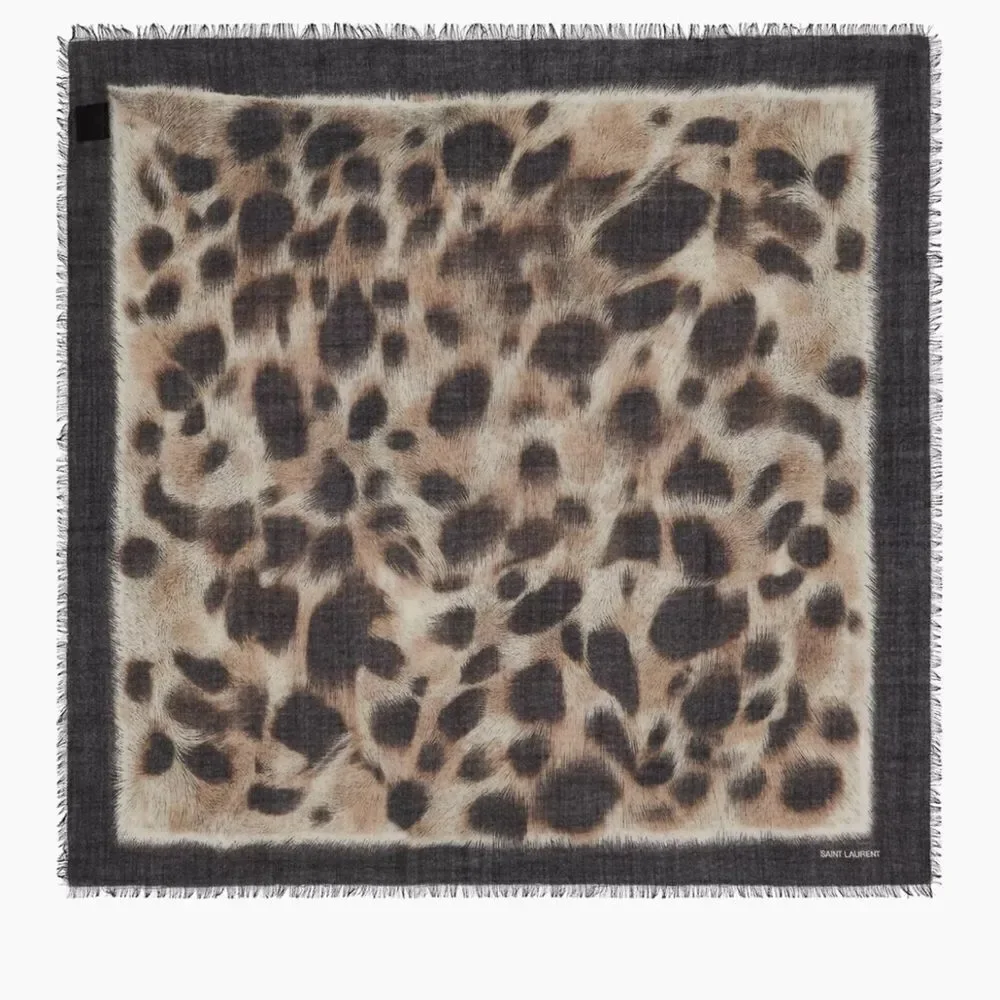NWT Saint Laurent Square Snow Leopard Bandana In Wool